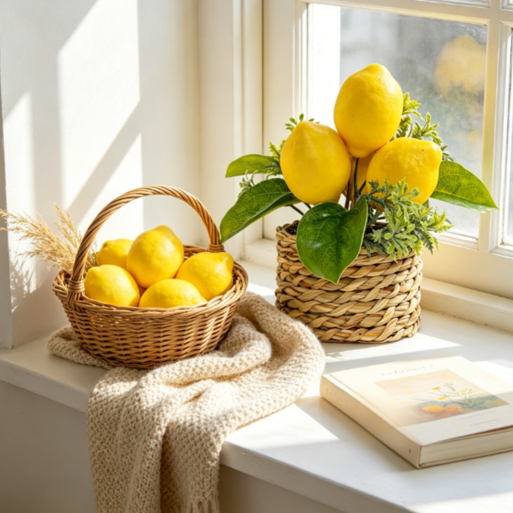 15cm Plastic Lemon Tree Artificial Potted For MINI Plant for Home Office Shelf