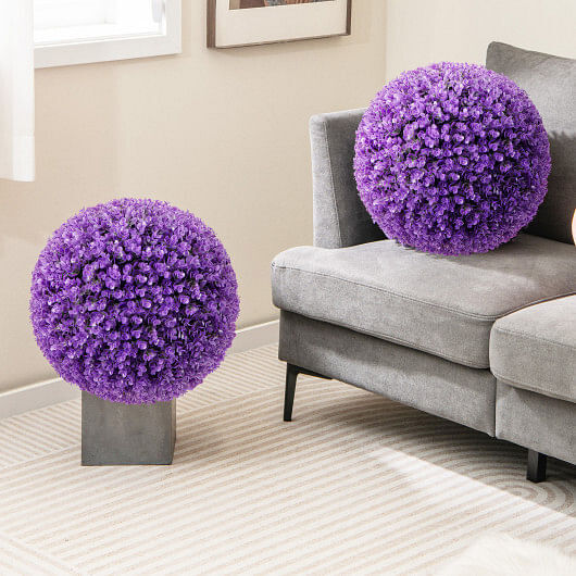 17.5 Inch 2 Pack Faux Eucalyptus Decorative Balls with 7 Layers Leaves-Purple –