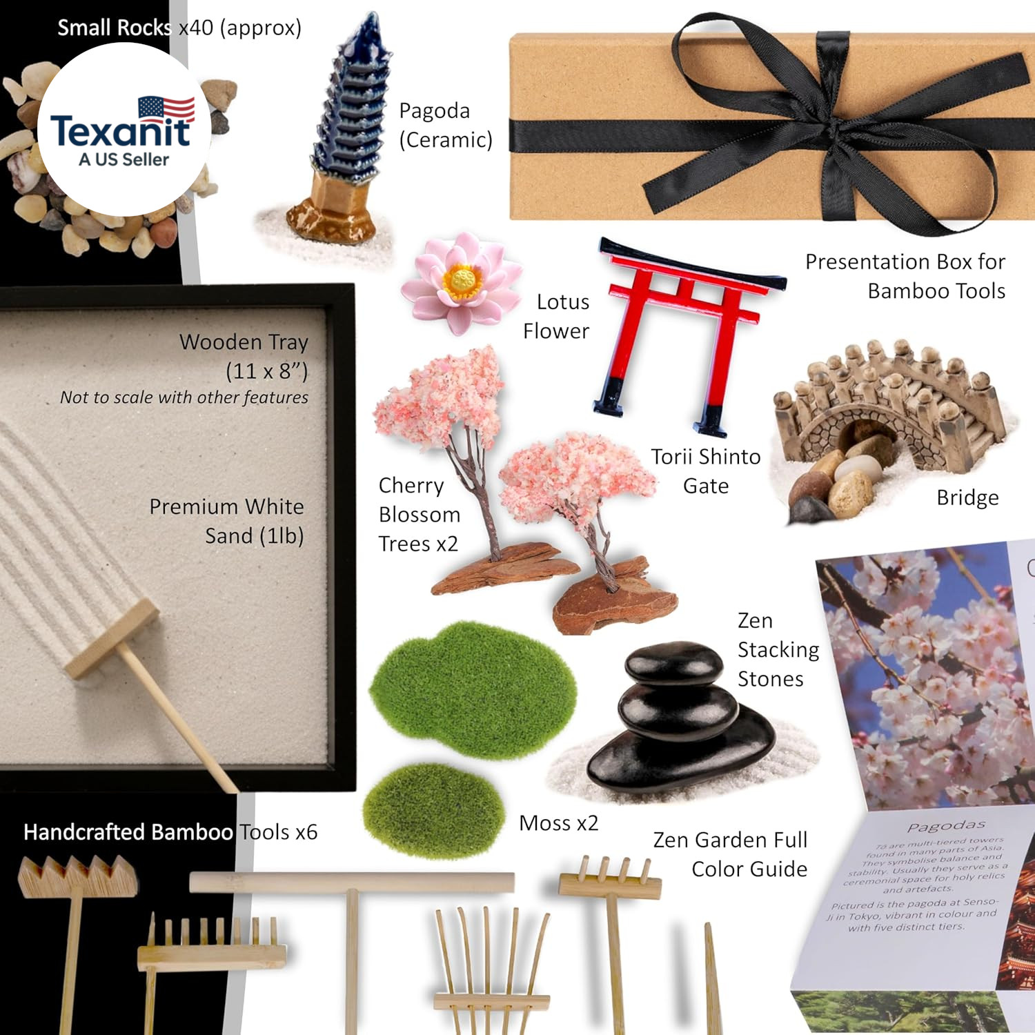 Zen Garden Kit 11X8In. Beautiful Japanese Decor Mini Rock Feature Gift Set for H