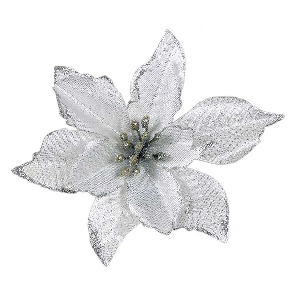 12pcs Glitter Artificial Poinsettia Flower Christmas Tree Ornaments Home Decor