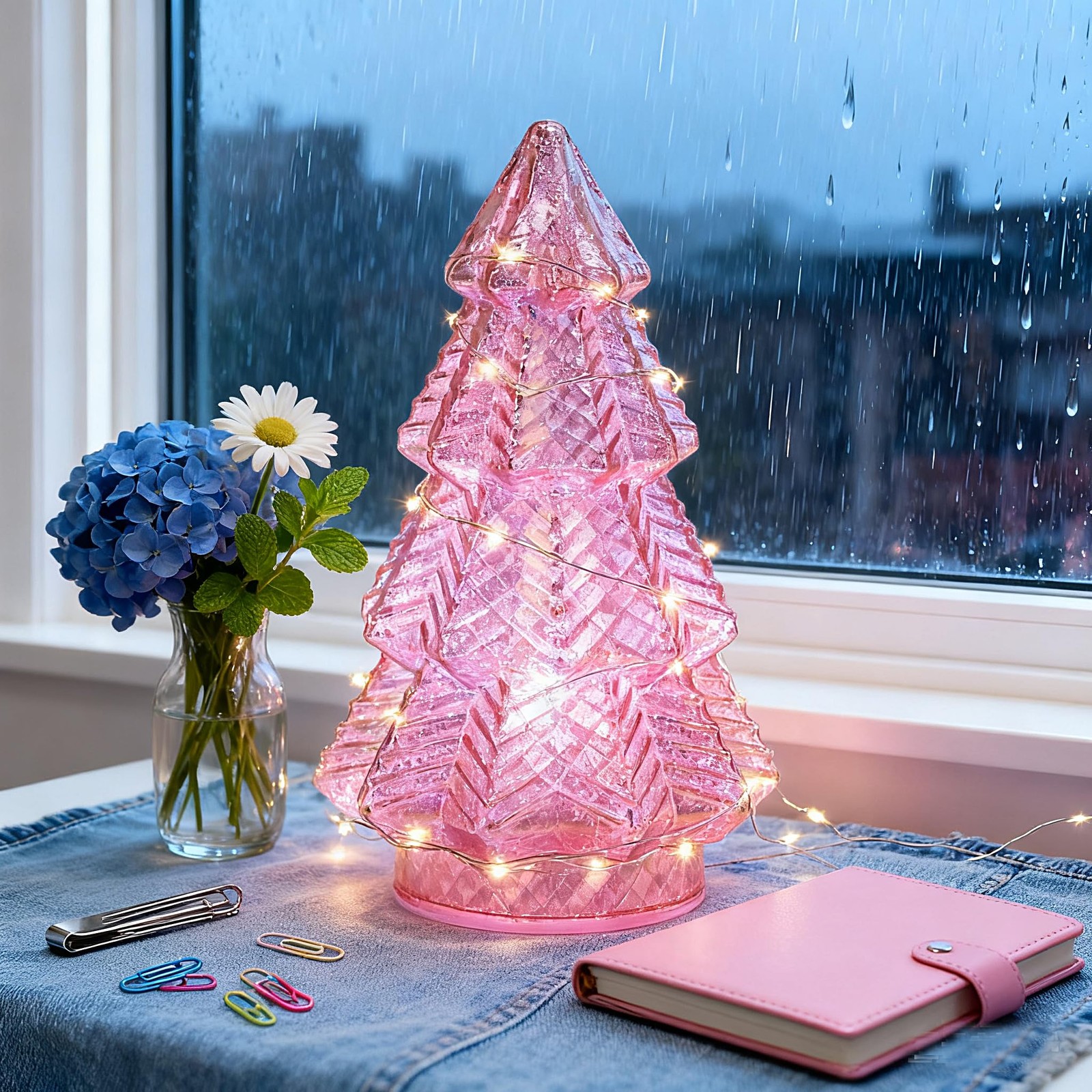 Christmas decor lamp Lighted Swirling Colorful Glass Tabletop lamp with Timer