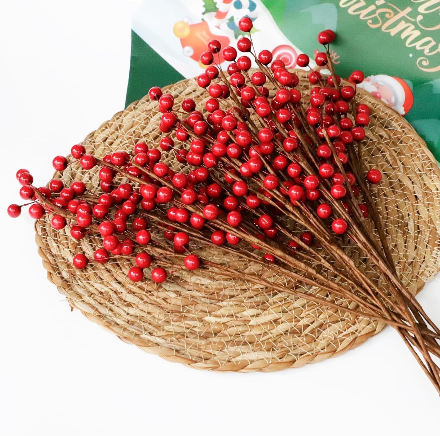 12pcs 13.5″ Red Holly Berry Stems for Christmas, Faux Greenery Picks and Sprays