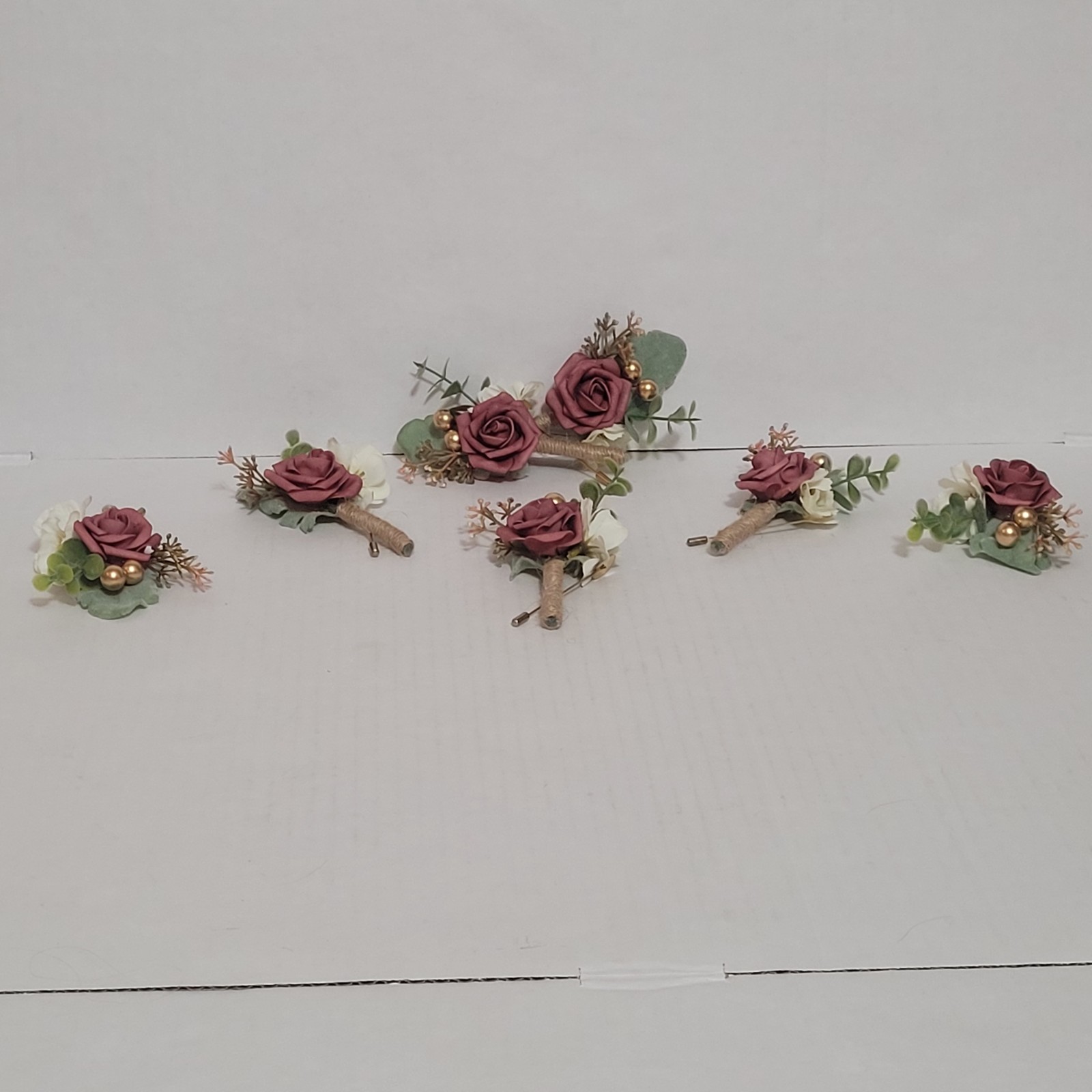 Set of 7 Blush Foam Rose Boutonnieres with Pins for Men Wedding. Brand New