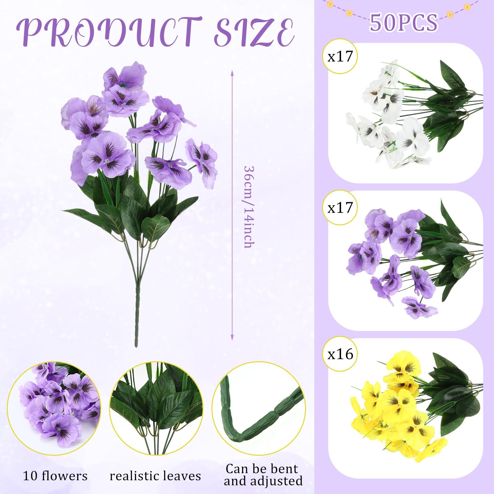 50 Pcs Artificial Pansies Flowers Silk Faux Pansy Bulk for Home Garden Patio …