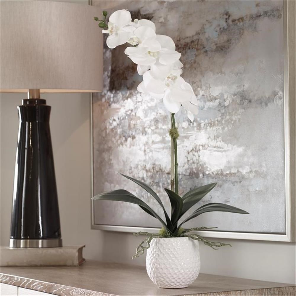 Bowery Hill Coastal Polyester Ceramic and Bamboo Orchid in White