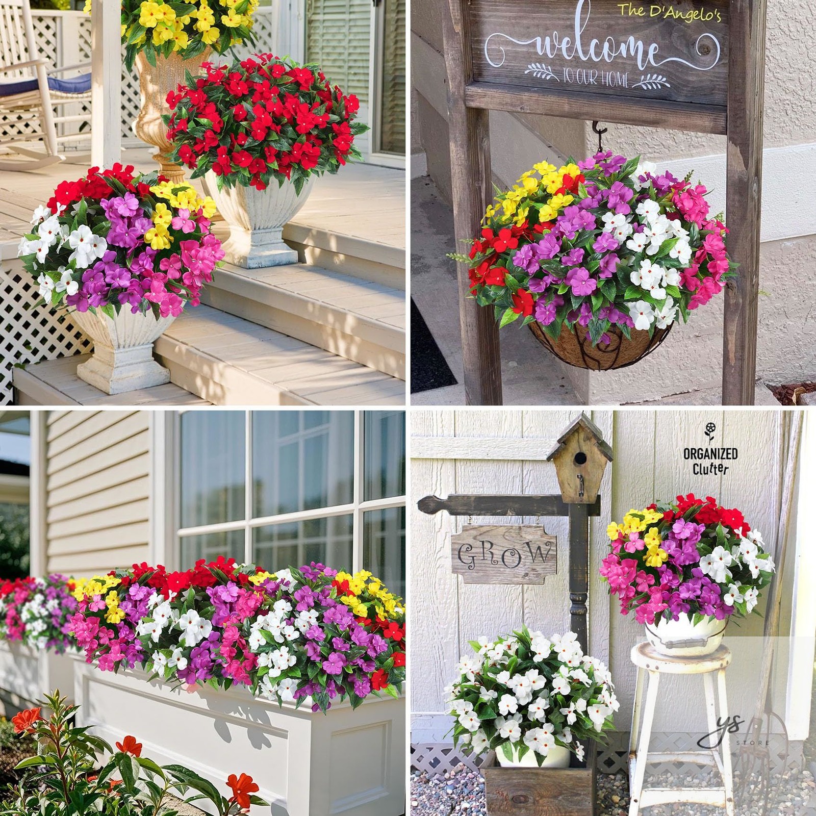 6 Bundles Artificial Impatiens Flowers for Outdoors Decoration, Silk Flowers Bou