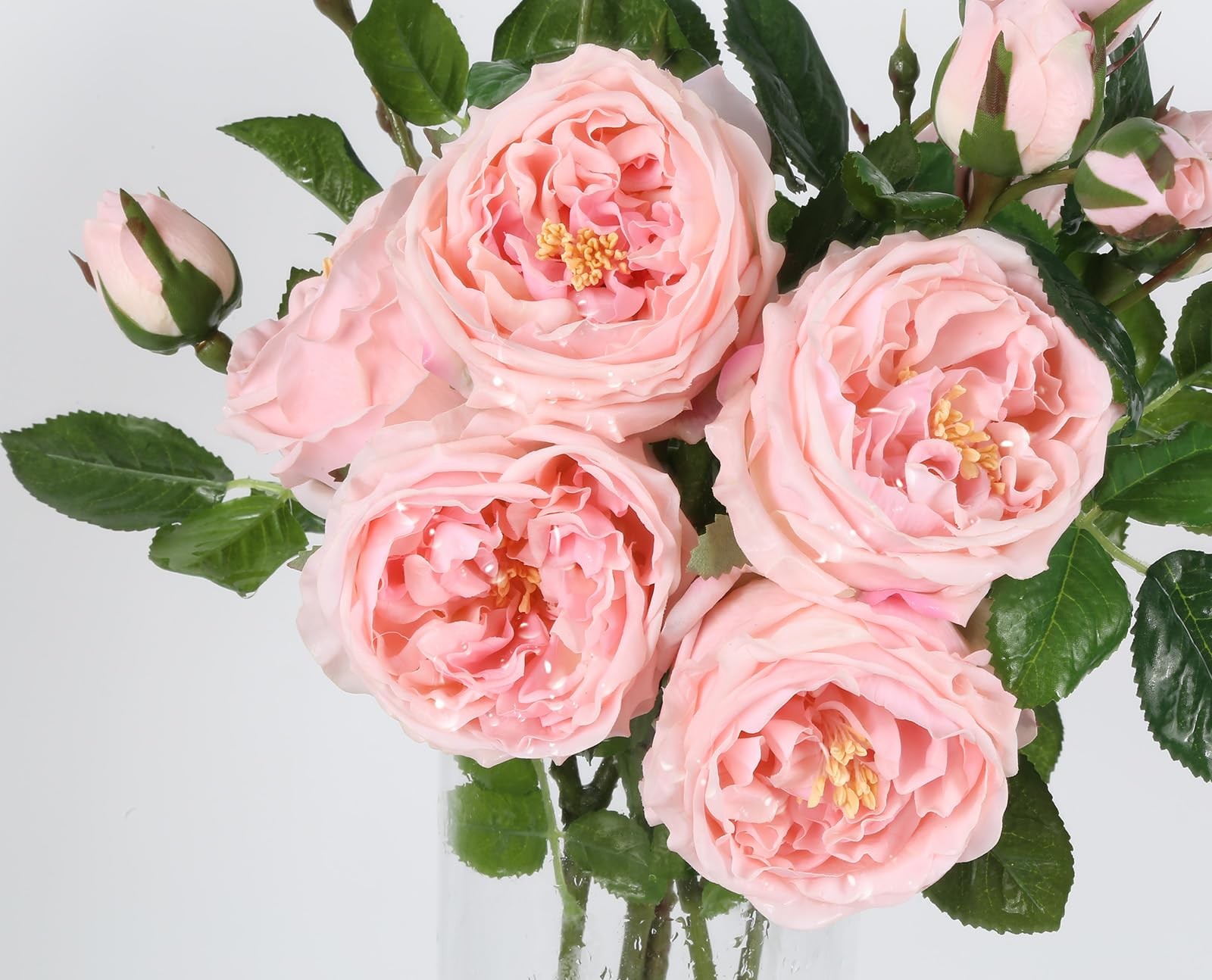 Real Touch Pink Austin Roses Peonies Artificial Flowers 4 Bouquets Latex Fake…