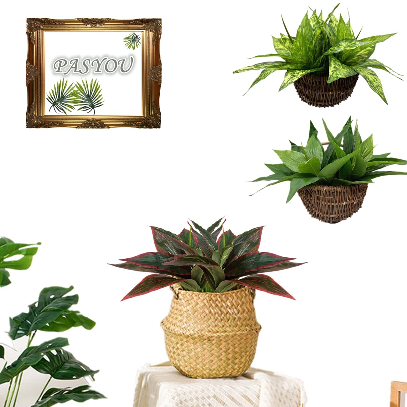 Artificial Agave Fake Plants Red 2 Pack, 10 Inches Faux Shrubs Flowers Grass Pla