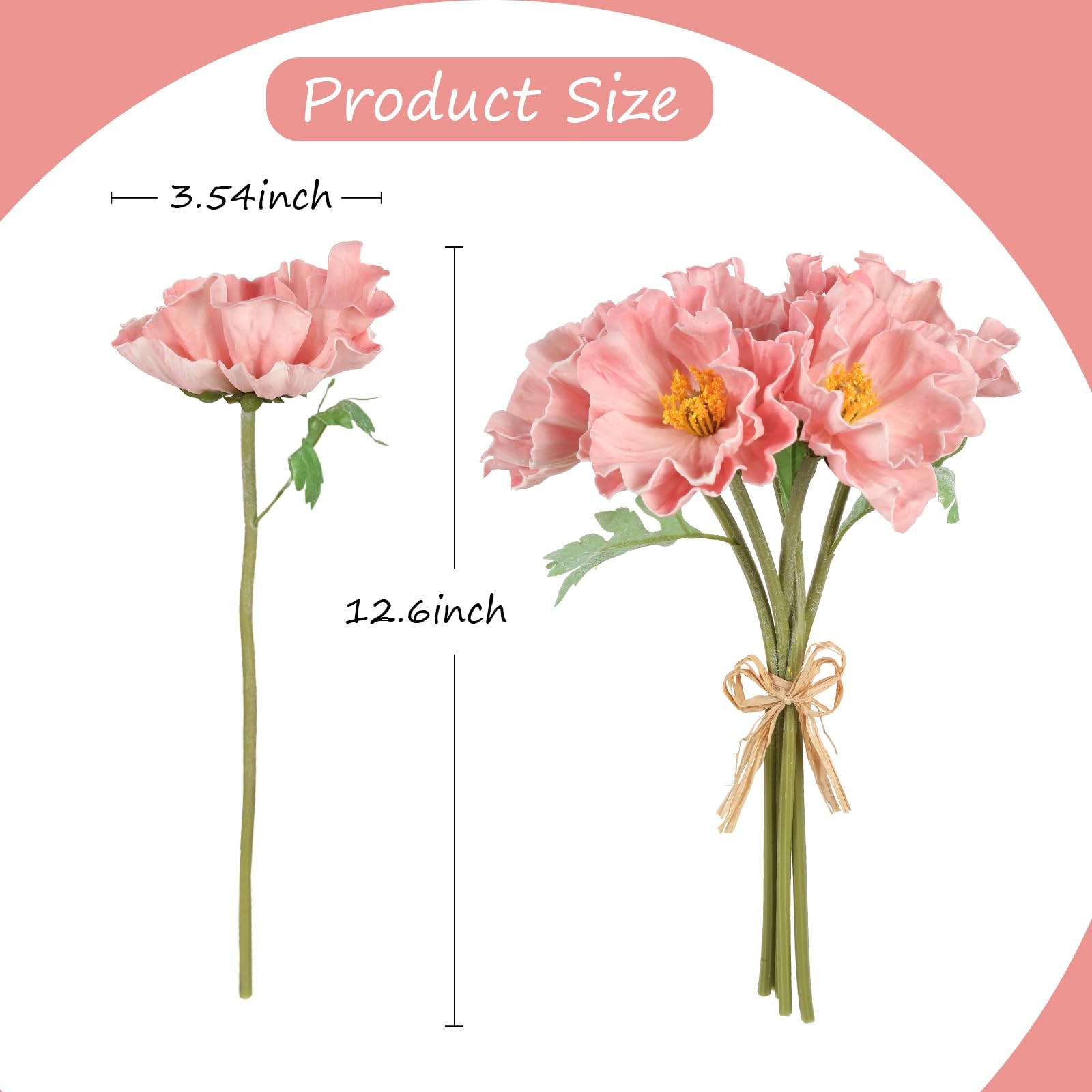 2 Bouquets Artificial Poppy Flowers 10PCS Faux Pink Flowers Real Touch Fake P…