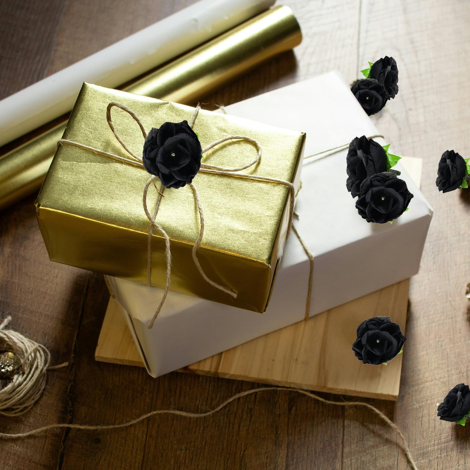 100 Pcs Black Roses Artificial Flowers Bulk 1.3 Inch Fake Mini Silk Heads