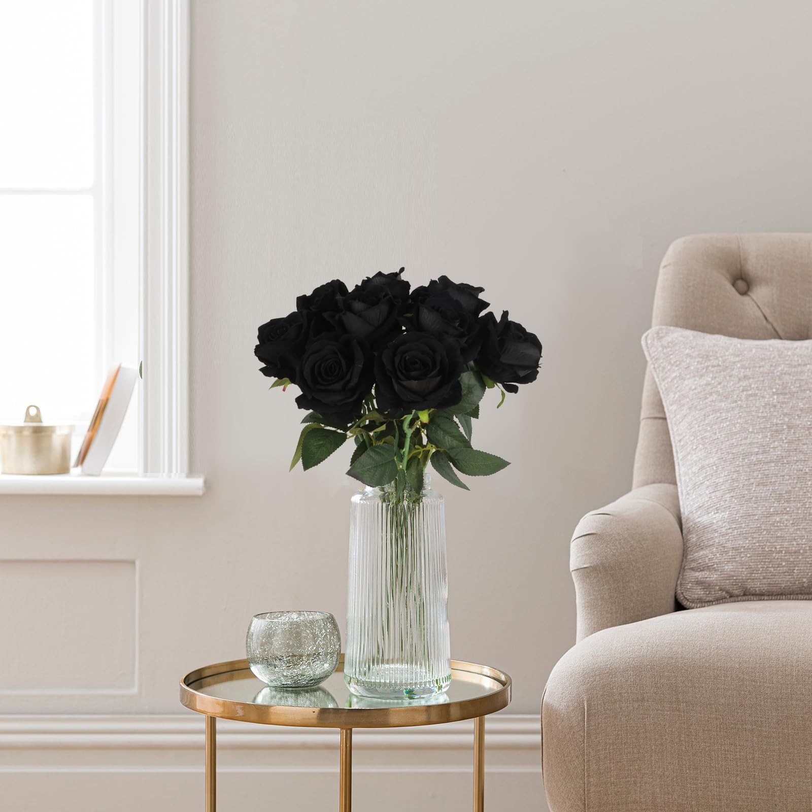 10PCS Black Velvet Roses Artificial Flowers 19.7″ Realistic Silk Faux Flowers…