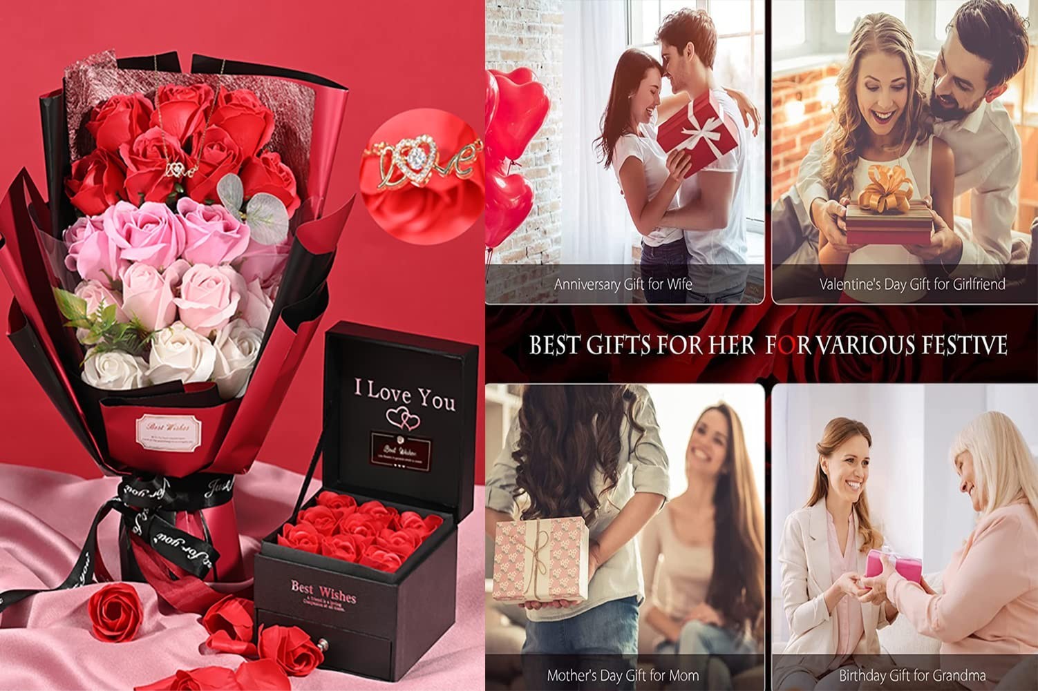 Artificial Red Rose Bouquet with Necklace