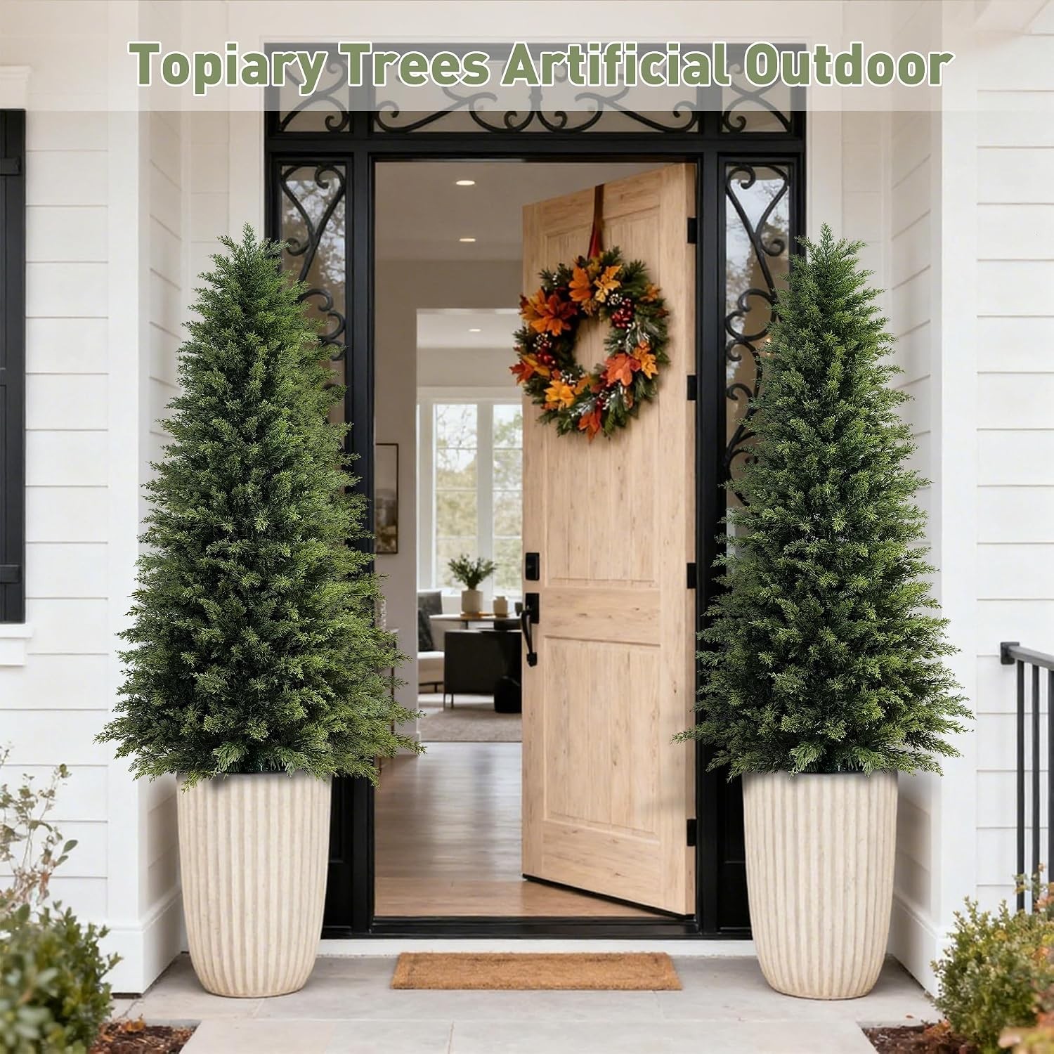 2 Pack 5ft Artificial Cedar Trees Outdoors UV Resistant Potted Faux Cedar