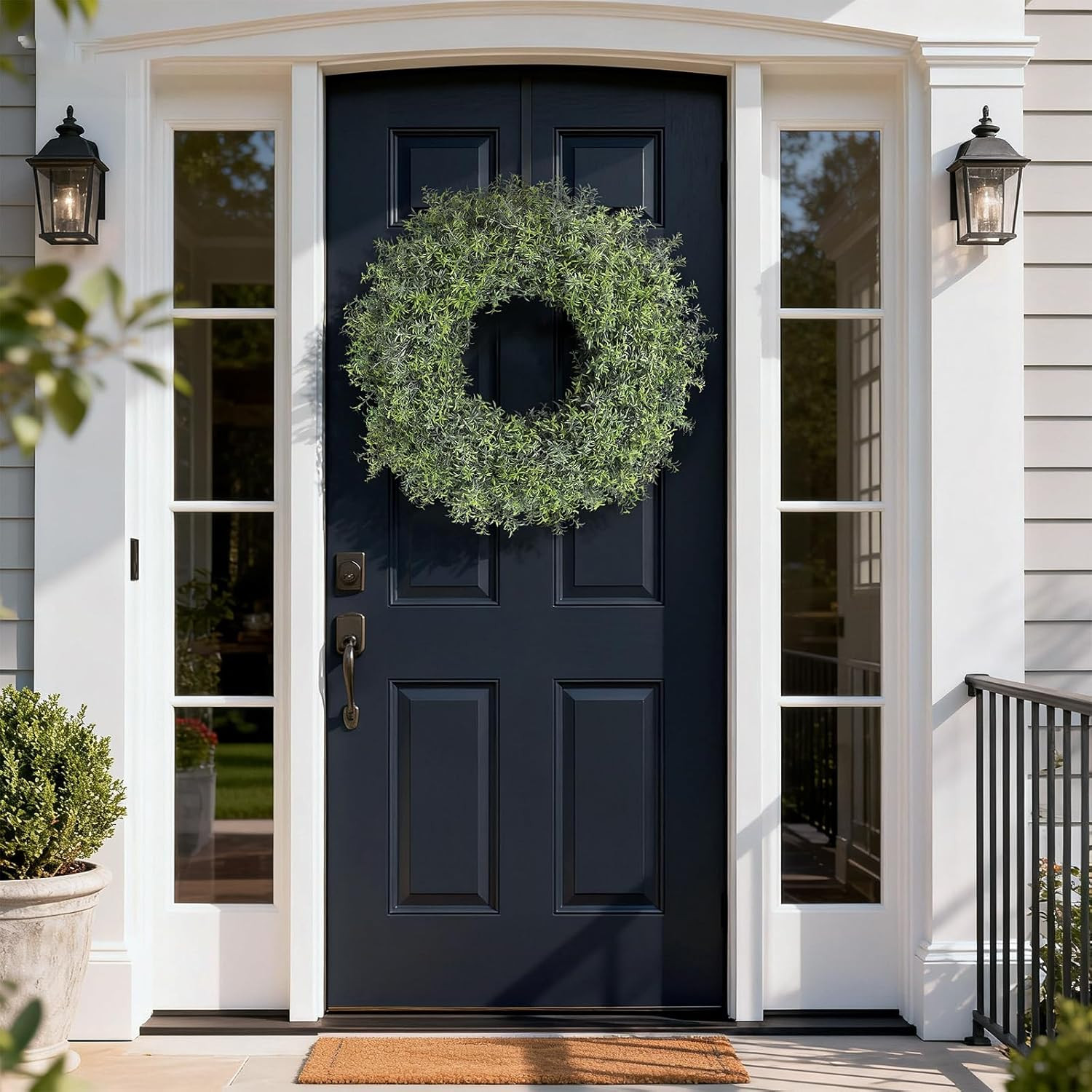 26″ Large Artificial Rosemary Wreath for Front Door – UV Resistant Realistic Ros