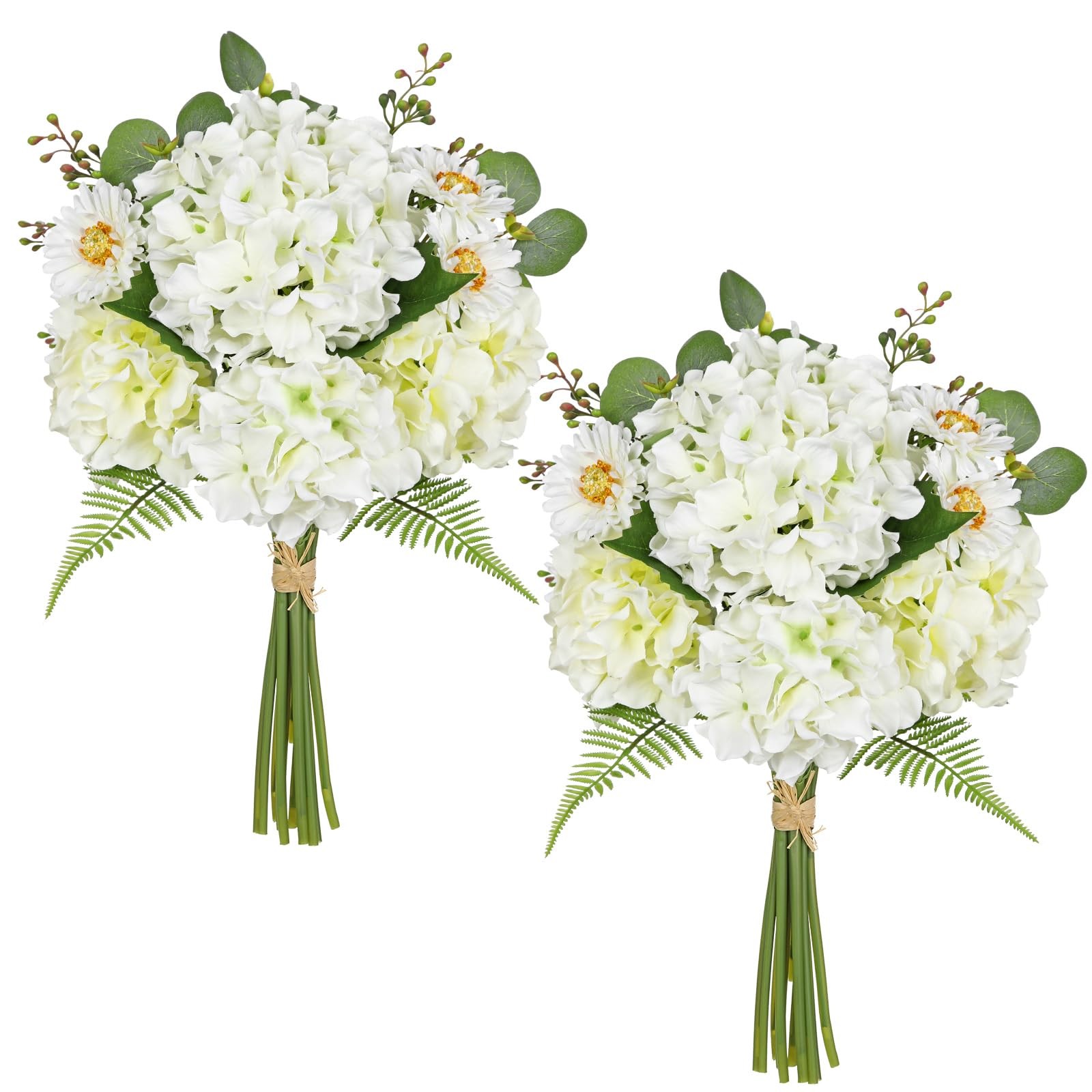 GnFlus Artificial Hydrangea Flower Stems 2 Pack (24PCS) White Faux Hydrangea …