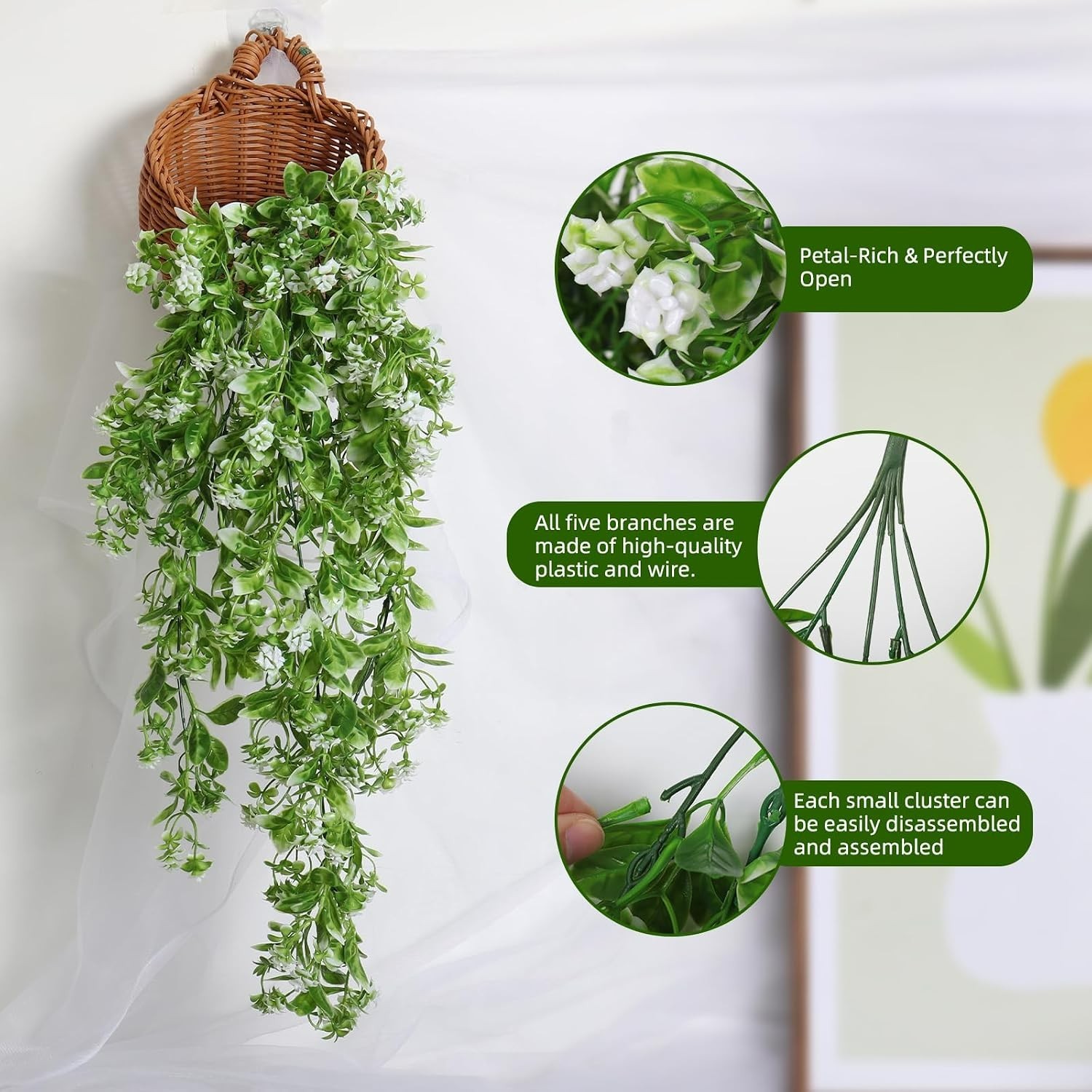 Faux White Hanging Plants – 2-Pack Fake Ivy Vines for Indoor & Outdoor Use