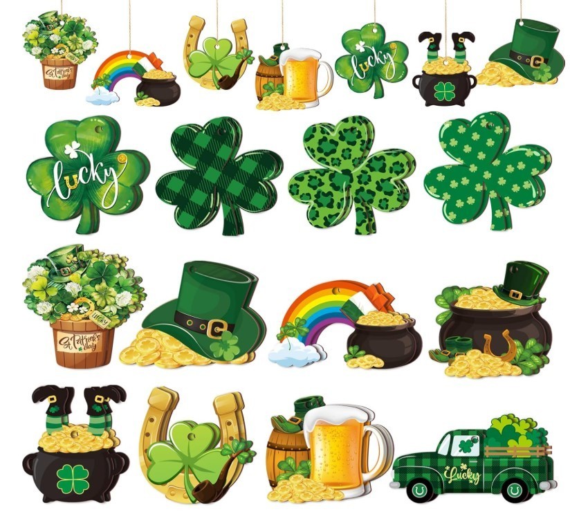 24 Pcs St Patricks Day Ornaments for Tree Wooden Shamrock Tree Large Green