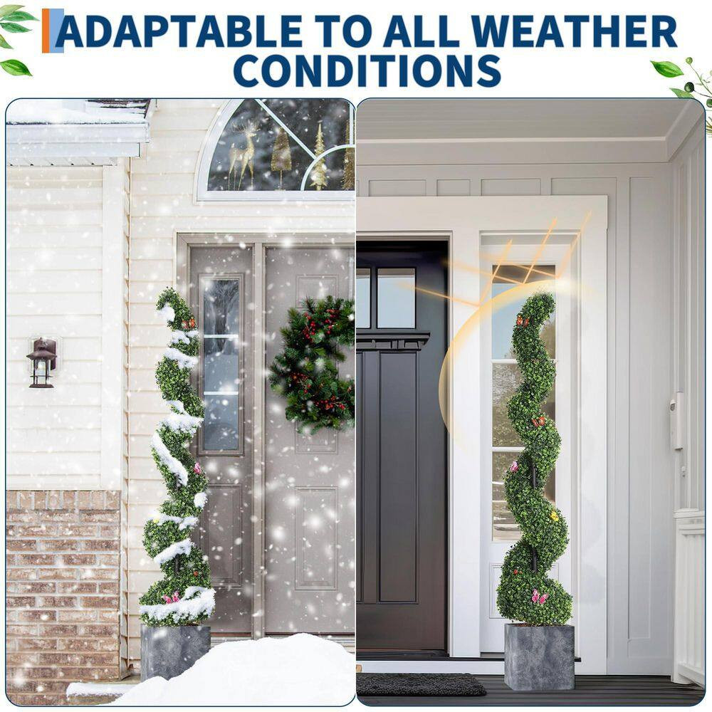 5 Ft Artificial Boxwood Spiral Topiary Trees,Artificial Plants Front Porch with