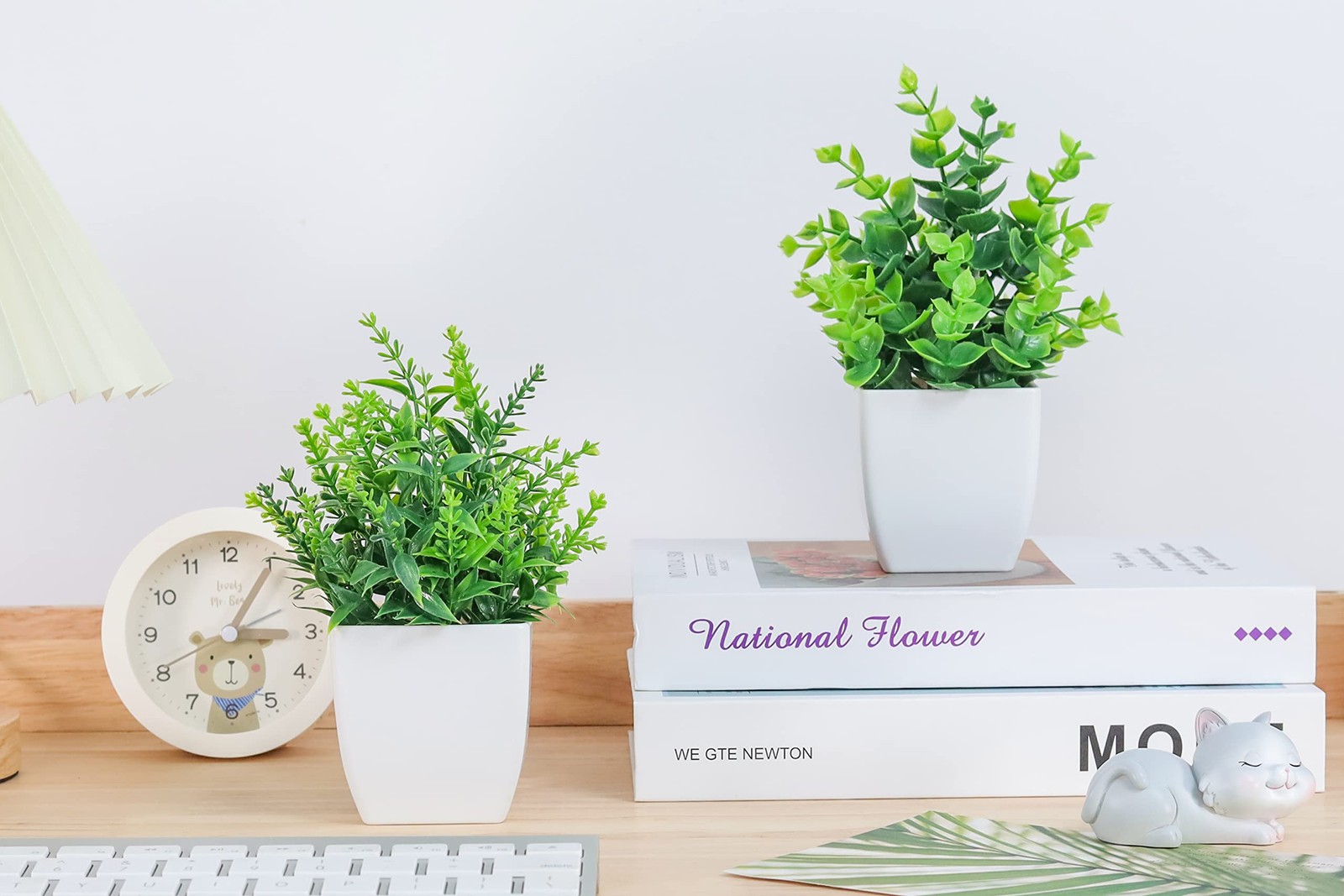 ZJIA 2 Pack Small Fake Plants in White Pots, Bathroom Shelf Decor Indoor