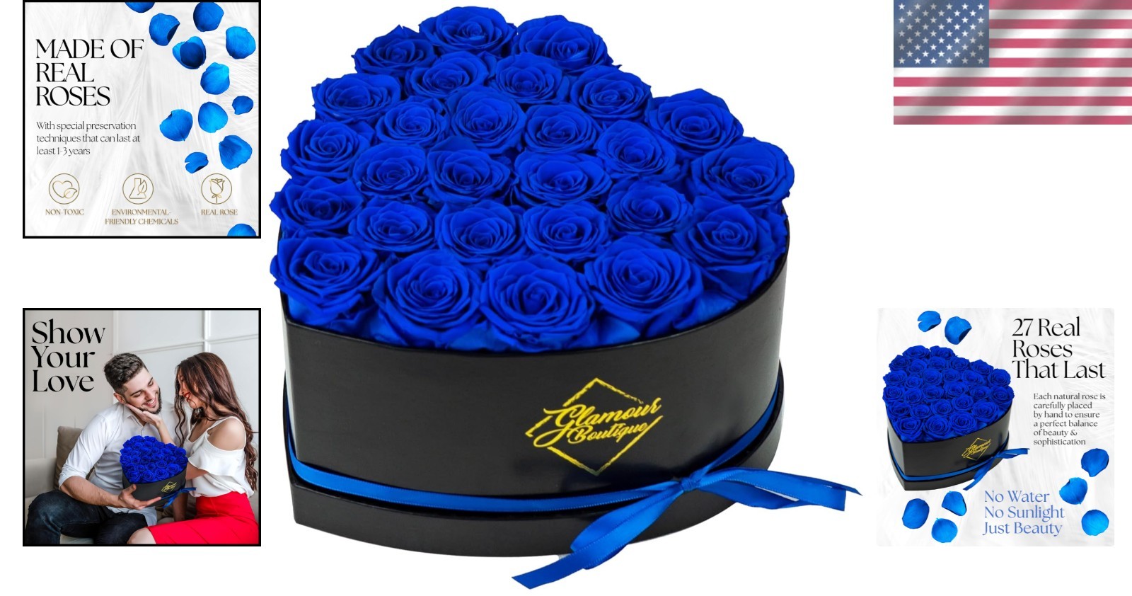 Hassle-Free 27 Blue Eternal Roses in Heart-Shaped Box – Timeless Elegance