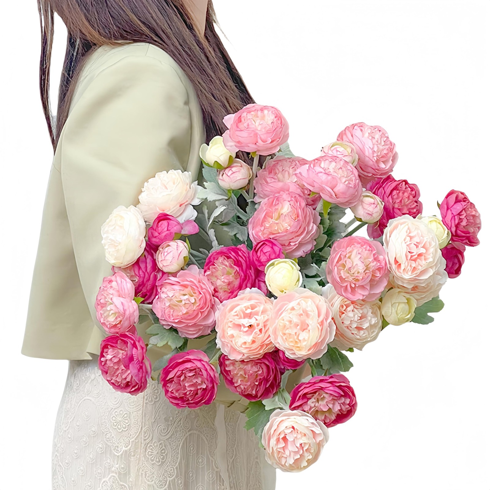 Artificial Flowers Silk Peony 20Pcs 60Heads Pink Red Faux Floral Arrangements