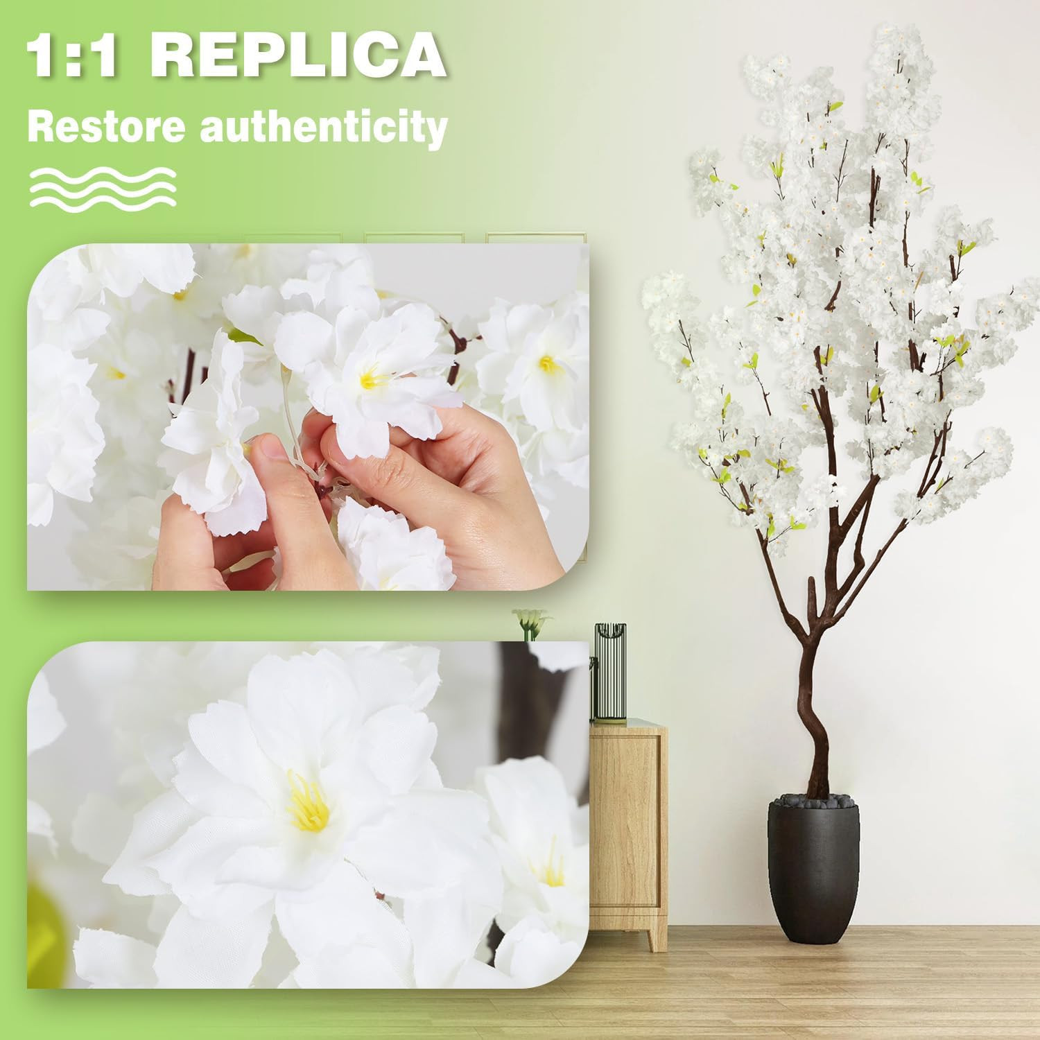 7.2Ft Artificial White Cherry Blossom Tree for Home and Office Decor