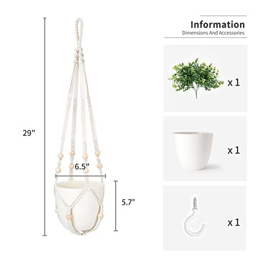 Fake Hanging Plant with Pot, Hanging Plants Artificial Decor Macrame Medium 1