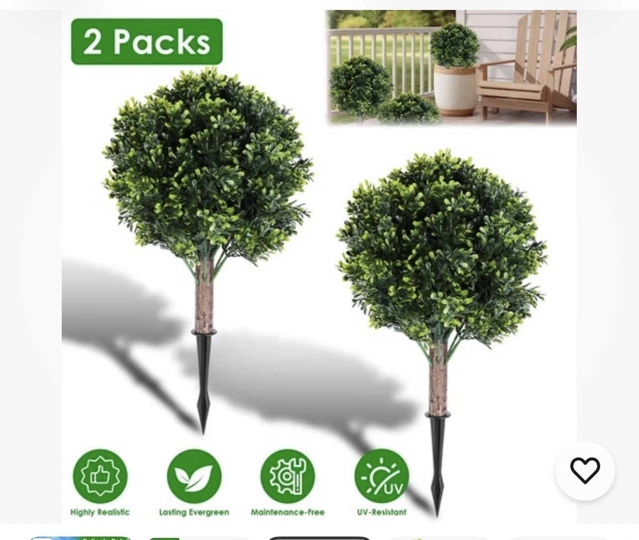2 Packs Artificial Boxwood Topiary Ball Bush for Outdoor with Spike UV Resistant