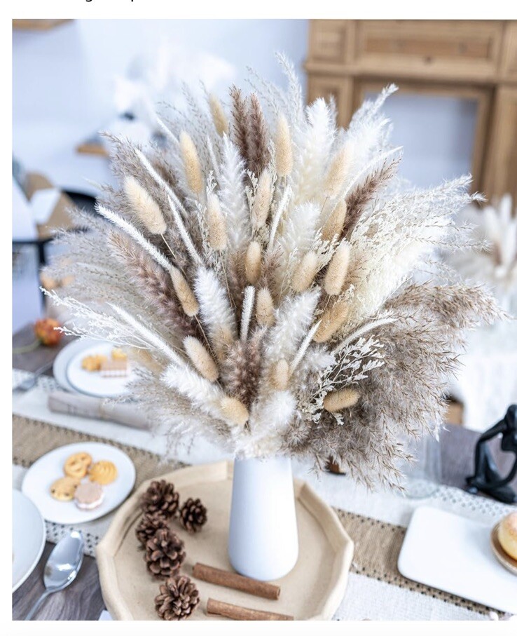 96PCS Natural Dried Pampas Grass Boho Home Decor Bouquet Phragmites Dried Flower