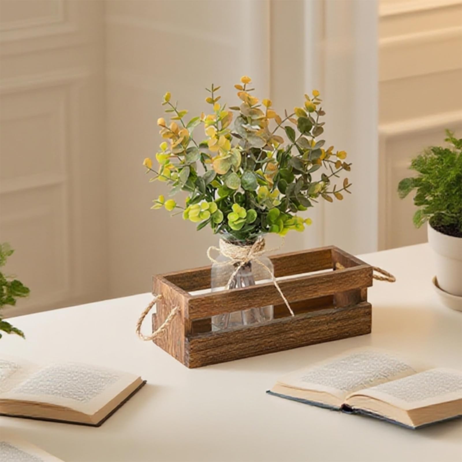 Artificial Eucalyptus Stems in Glass Vase with Faux Water,Combined with Wood …
