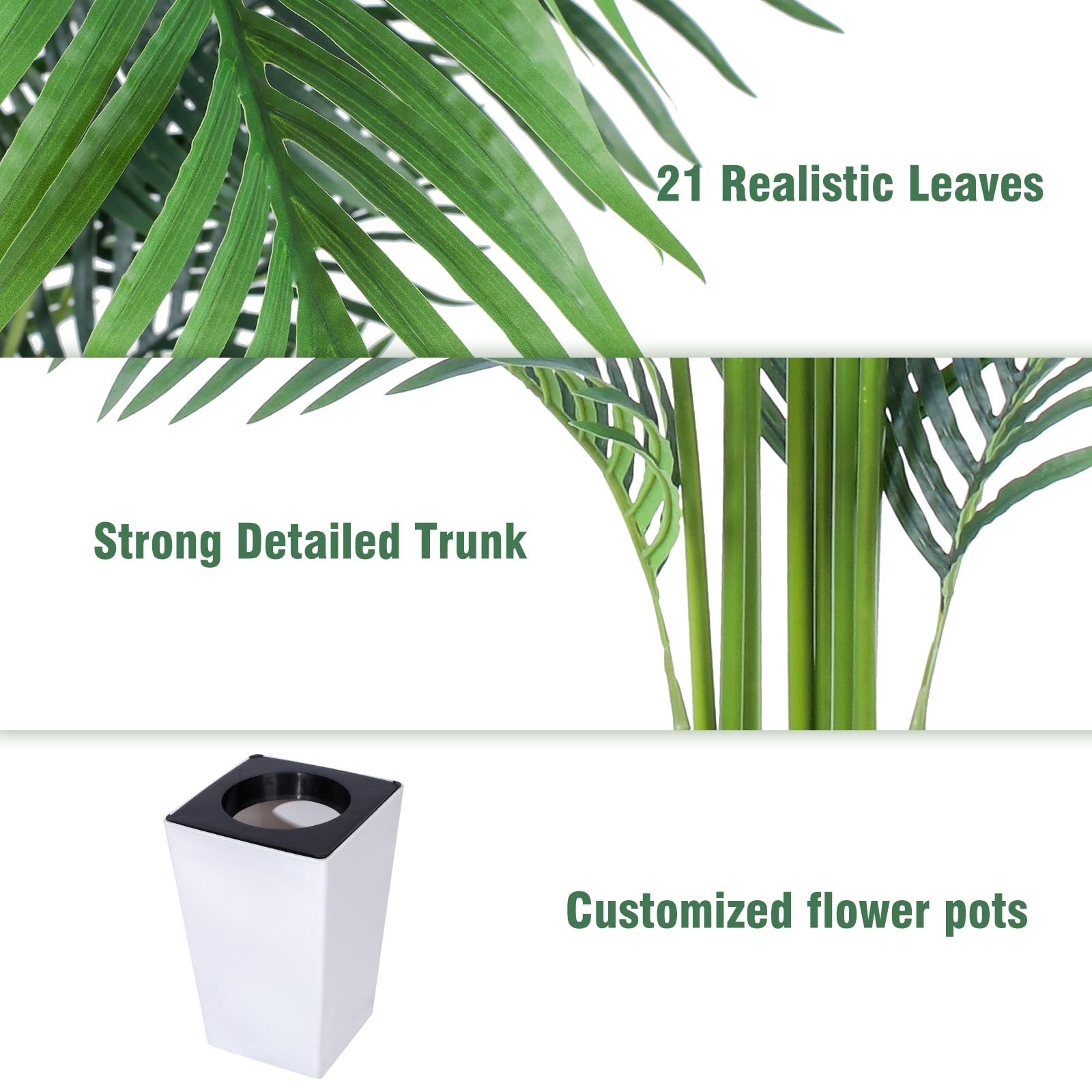 Artificial Palm Tree with White Tall Planter, 7ft Tall Potted Artificial Silk…