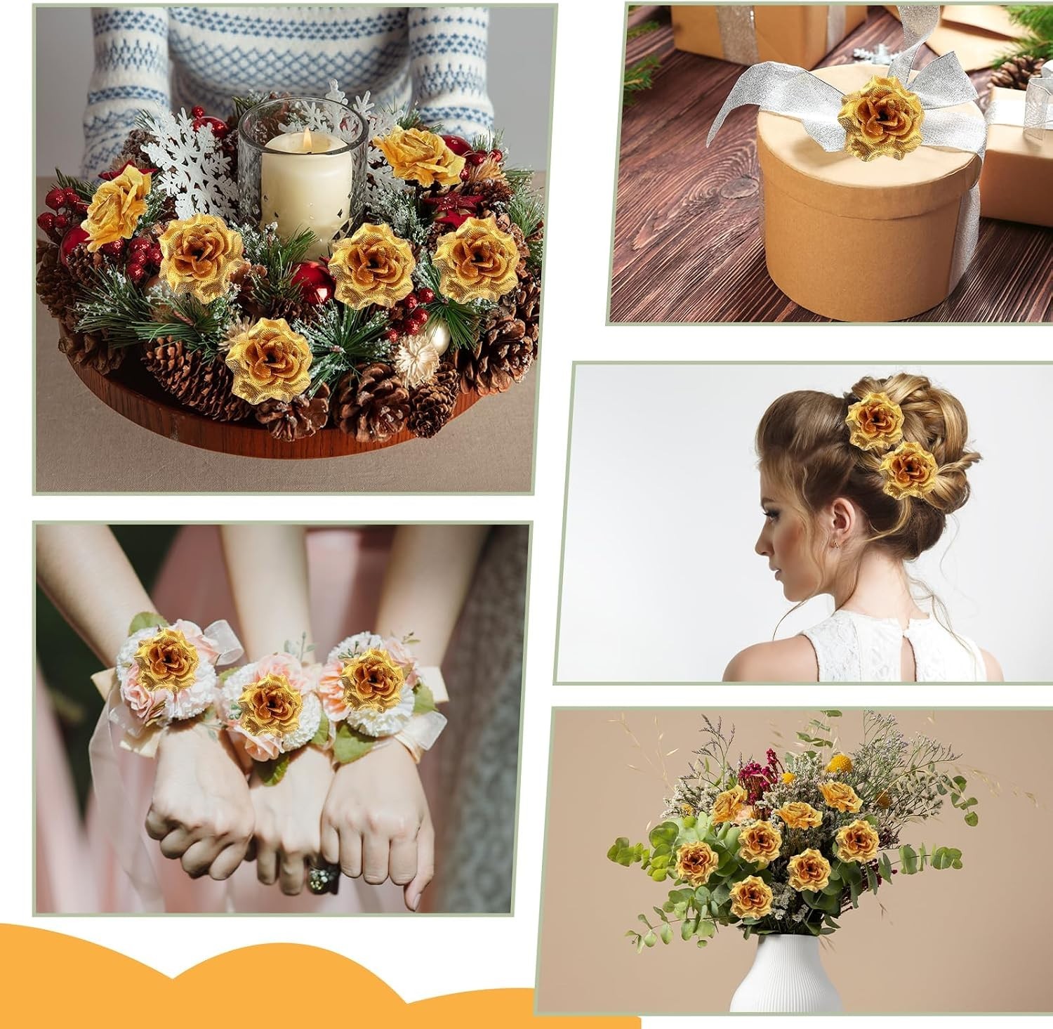 36 Pcs Gold Flowers Gold Roses Artificial Flowers for Centerpieces Silk Faux …