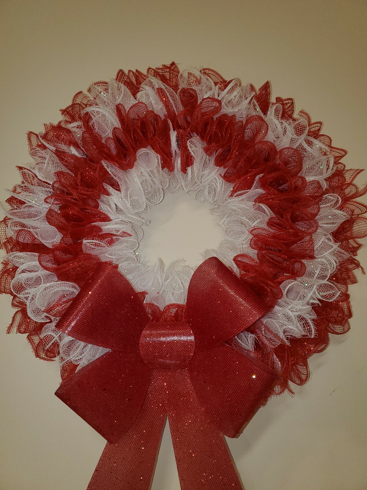 CHRISTMAS red white Deco Mesh Wreath Wall Decor Decoration Double Front Door NEW