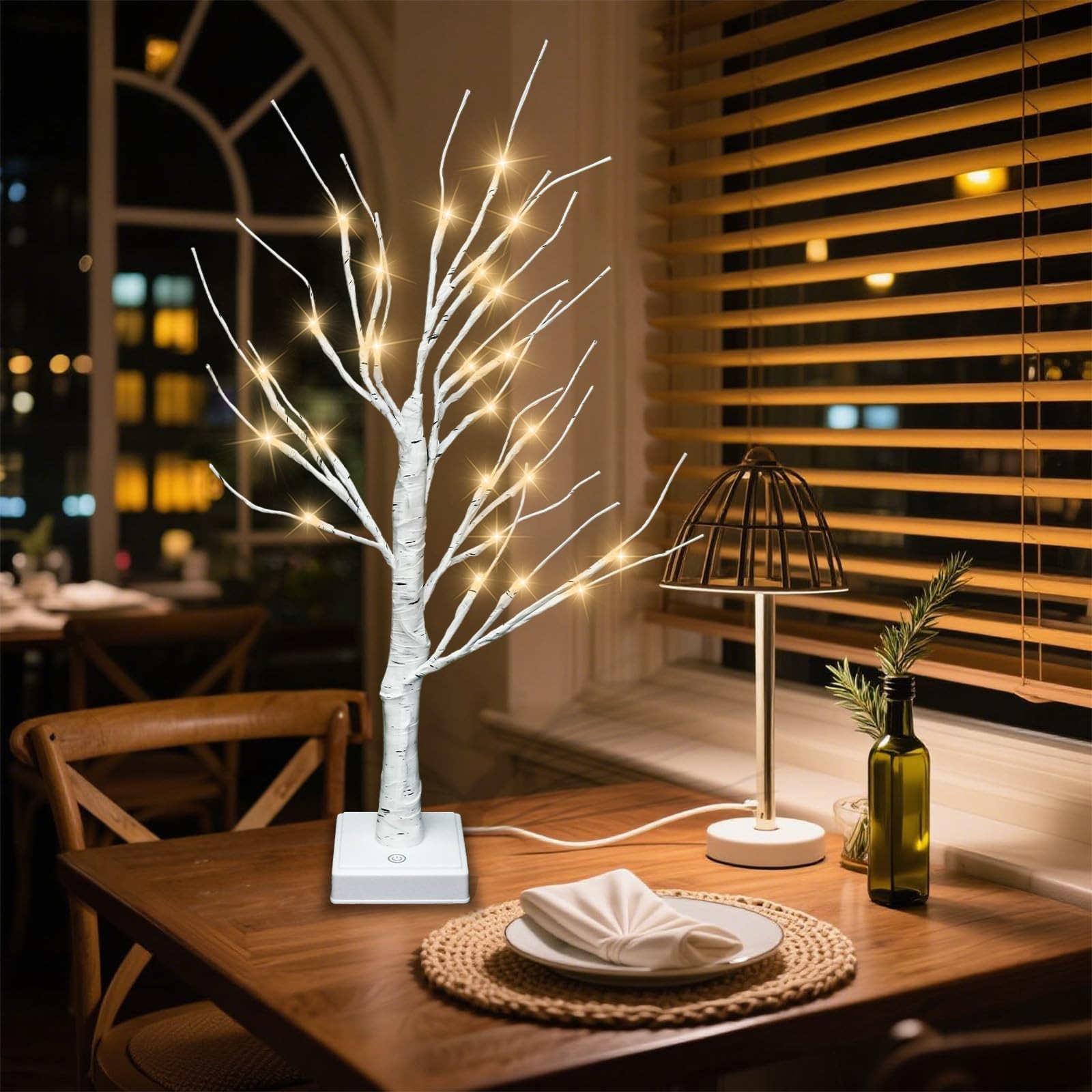 Artificial Tree for Christmas Decorations, 2FT 24LED Warm White Light Up Birc…