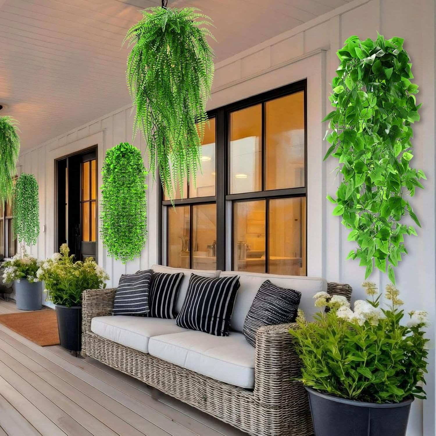 24 Pcs Fake Hanging Plants – Ferns, Ivy, Eucalyptus for Indoor/Outdoor Decor