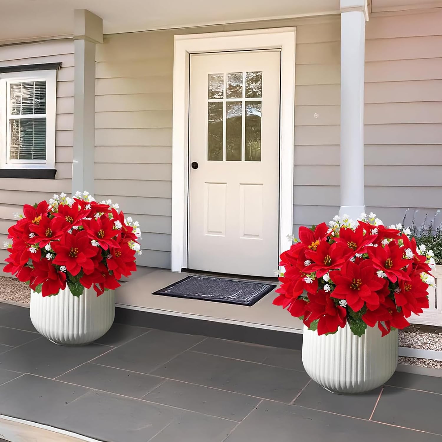 Christmas Artificial Flowers for Outdoors Red Poinsettia Flowers Artificial 1…