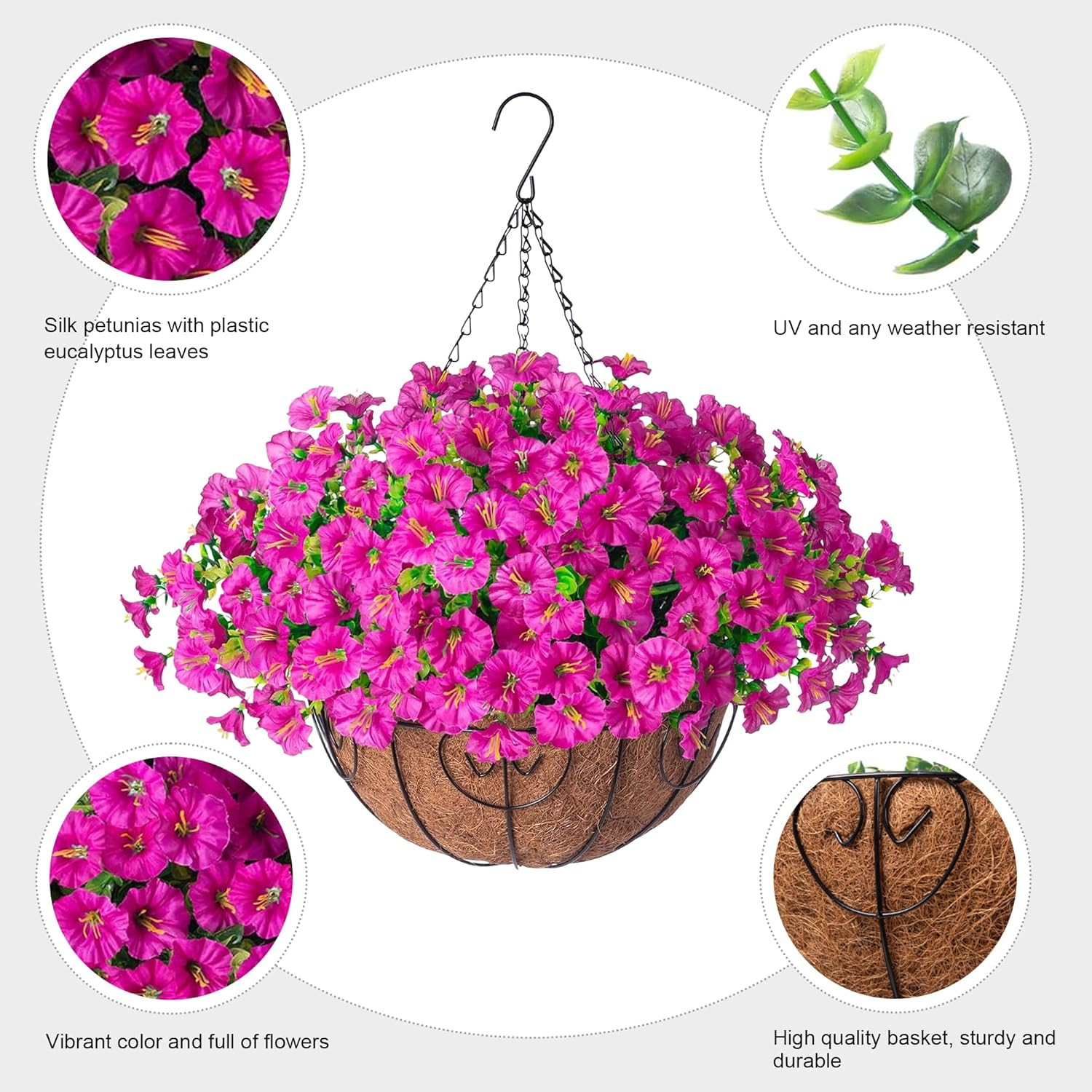 2 Set Artificial Hanging Flowers Baskets Fake Plants for Outdoors Spring Porch