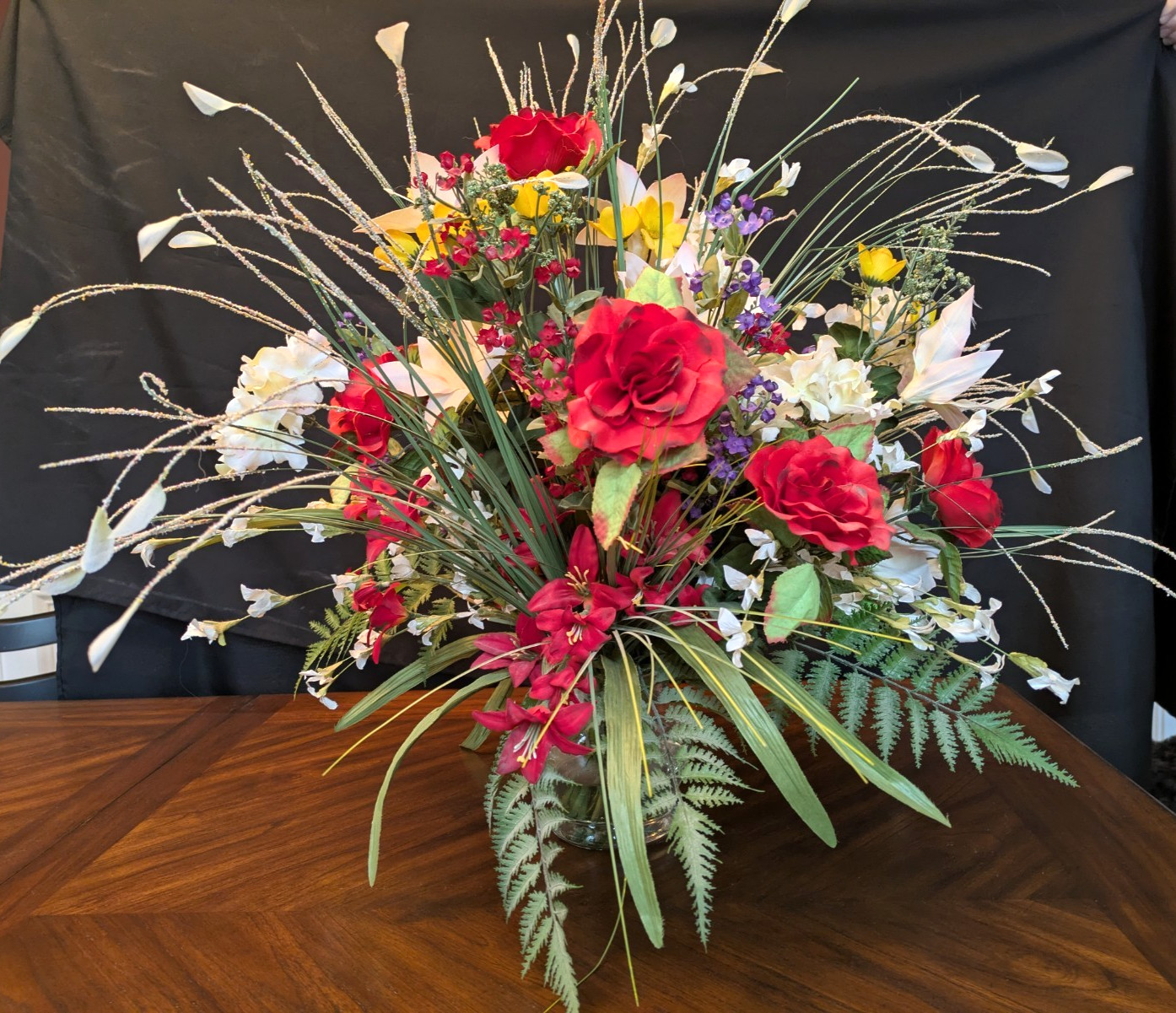Silk Flower Centerpiece Multi-Color in Clear Glass Vase