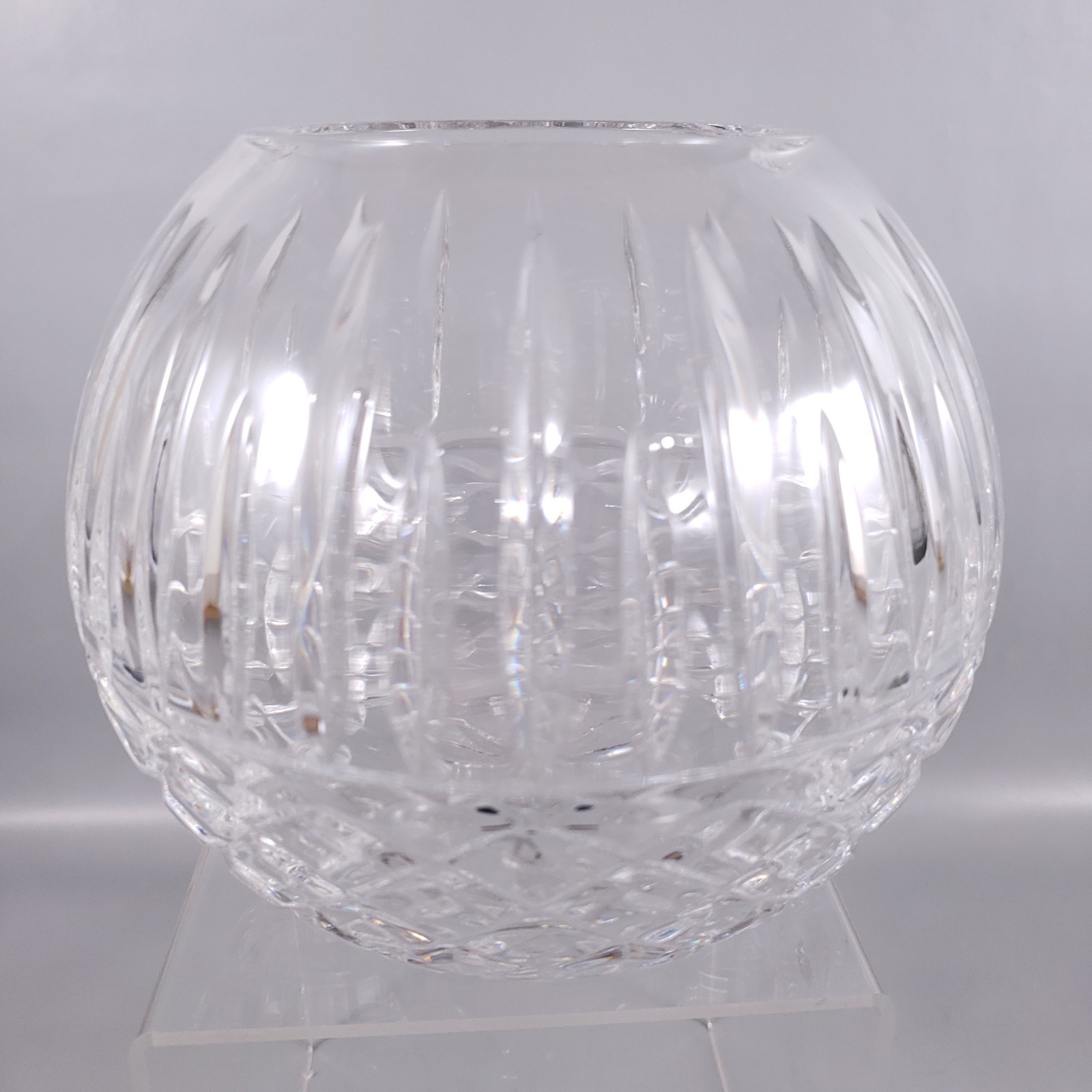 MCM Bohemian Clear Cut Crystal Rose Bowl & Brown Macrame Plant Hanger SET