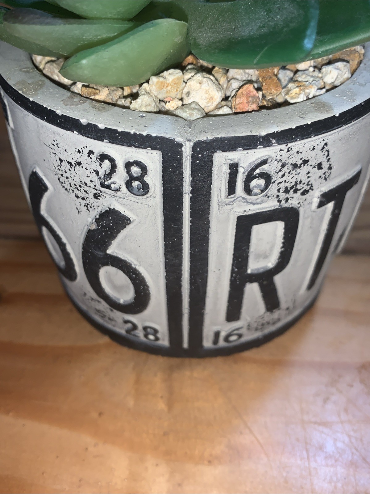 California Route 66 succulent potted artifical plants License plate design IVORY