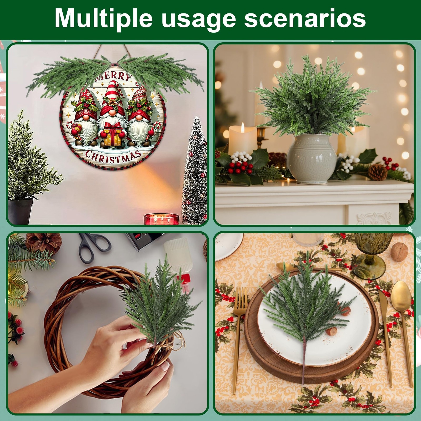 24″ Artificial Norfolk Pine Stems, 12 Pack Christmas Decorations