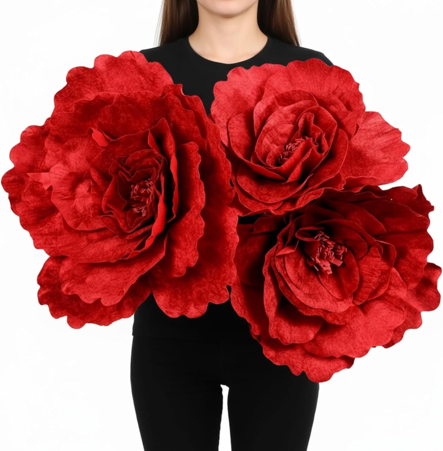 3 Flores Artificiales 16 20 y 24 Pulgadas Grandes Gigantes Rojas Para Decoracion
