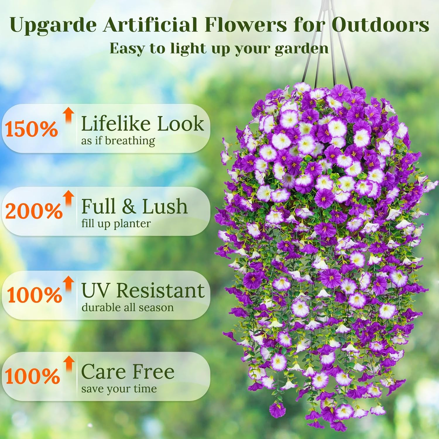 8 Packs Realistic UV Resistant Artificial Hanging Flowers – Mixed Purple