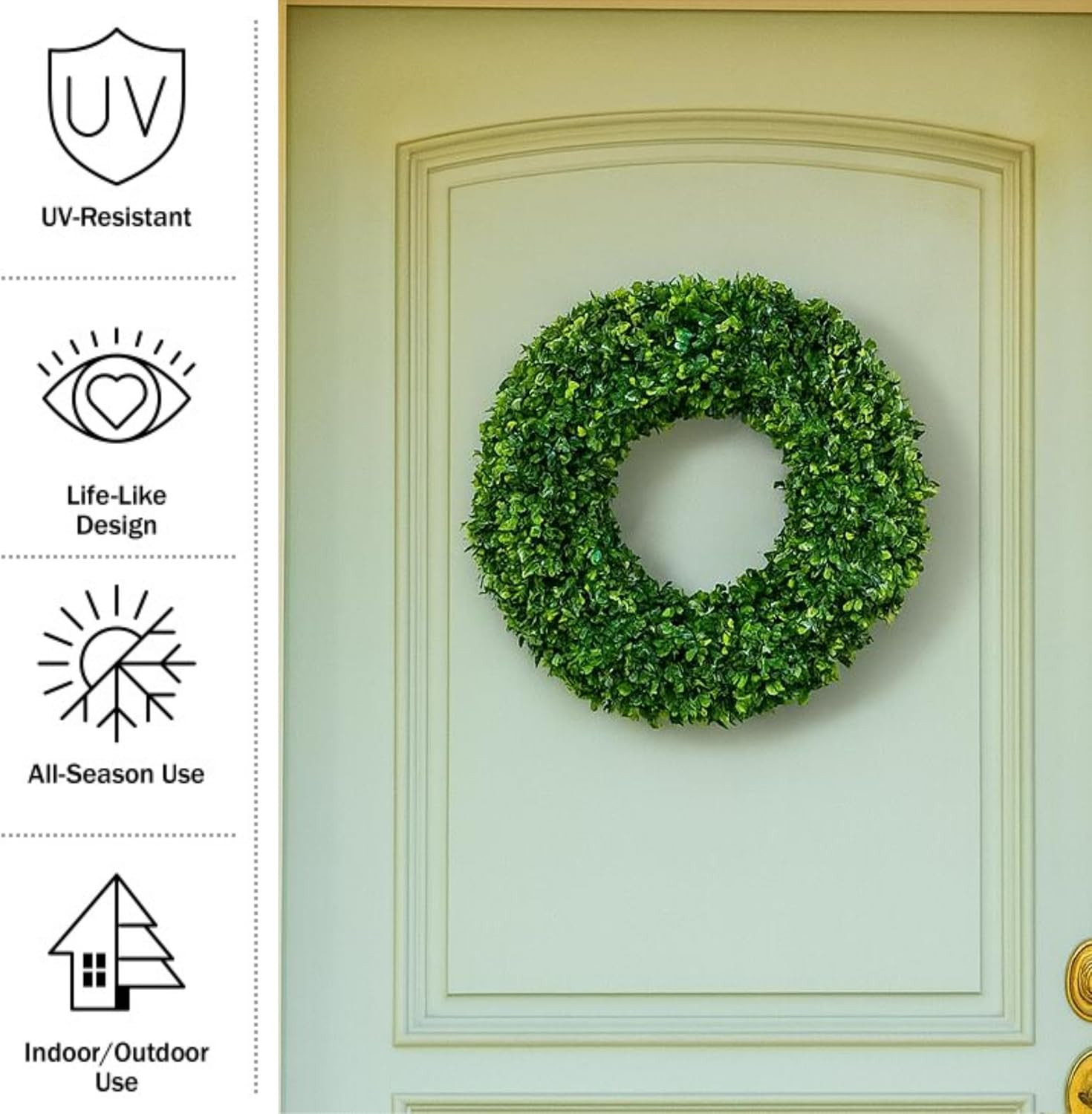 19.5-Inch Boxwood Wreath – round UV Resistant Artificial Spring, Summer, Fall, o