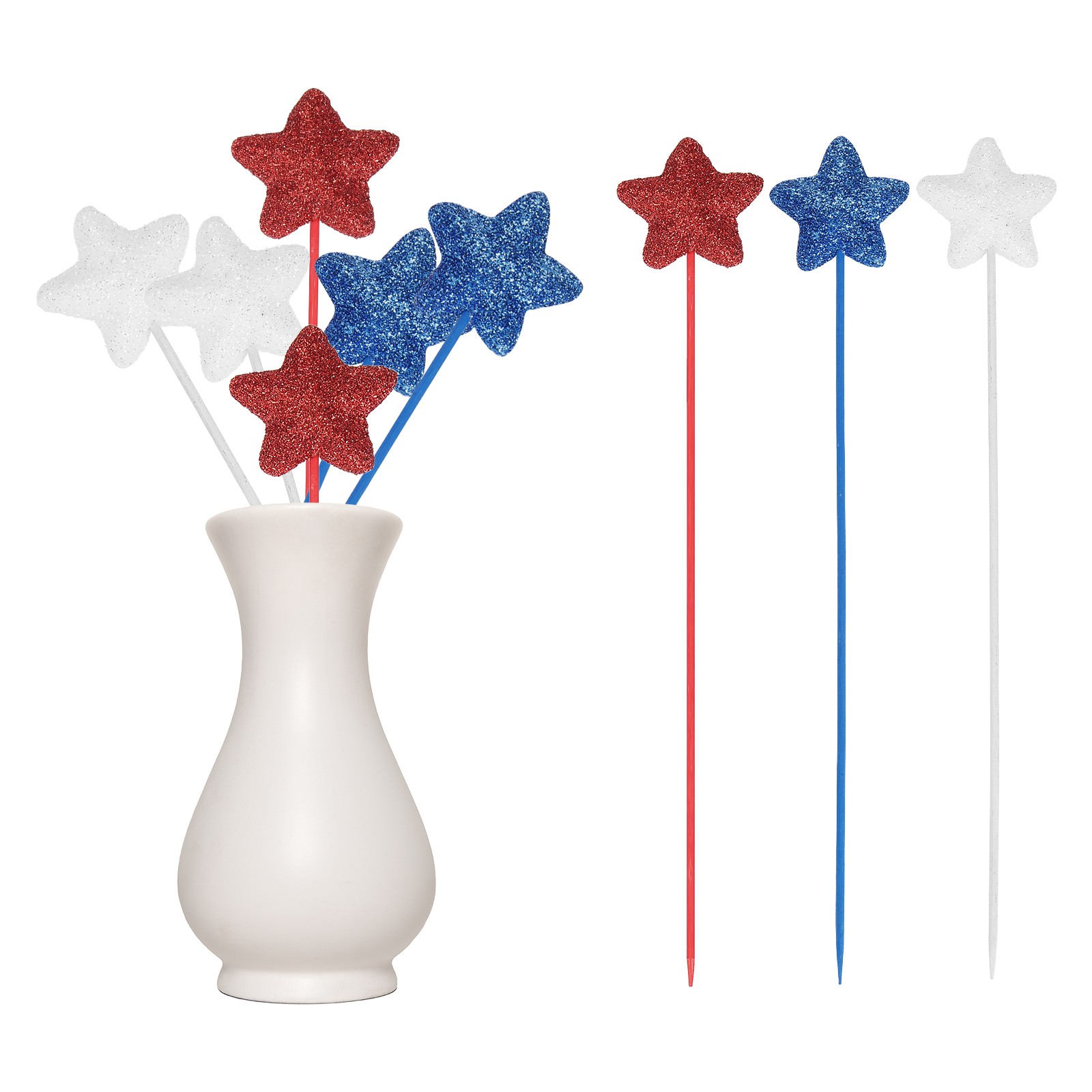 6 Pcs 4th of July Glitter Star Picks 8″ Sparkly Sticks (Red/Navy Blue/White)