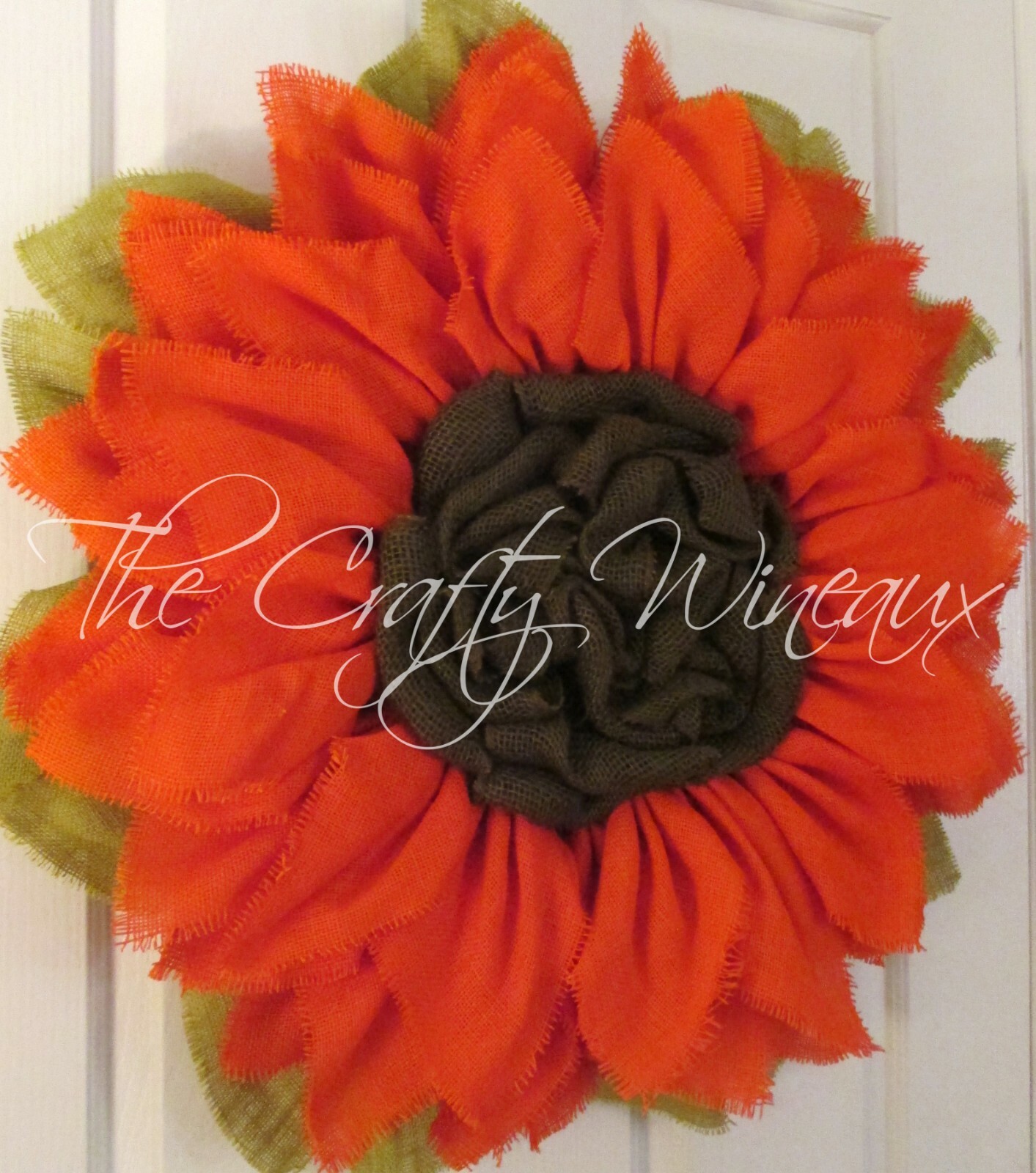 The Crafty Wineaux – Extra Large 30″ Rich Tangerine Burlap Sunflower Wreath