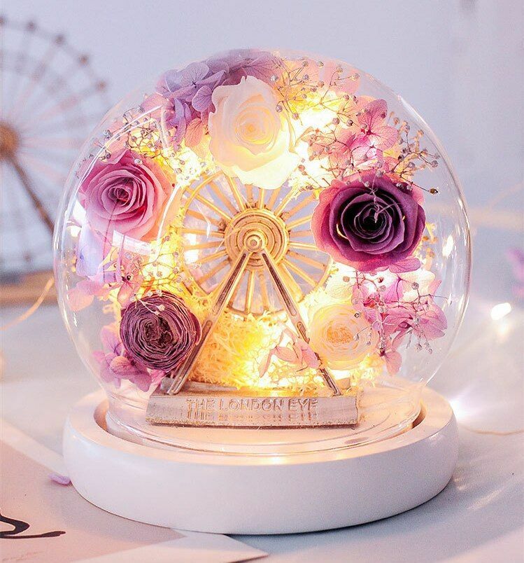Preserved Rose Glass Dome Flower Gift Set For Womens Mother Day Birthday Wedding