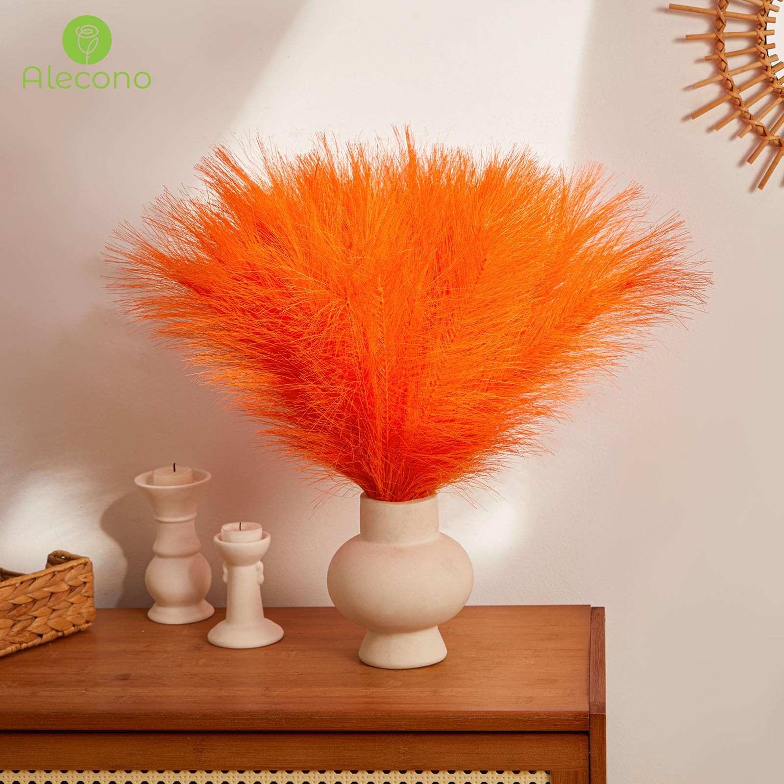 17 Inch Bright Orange Faux Pampas Grass Decor Fall Wedding Centerpiece