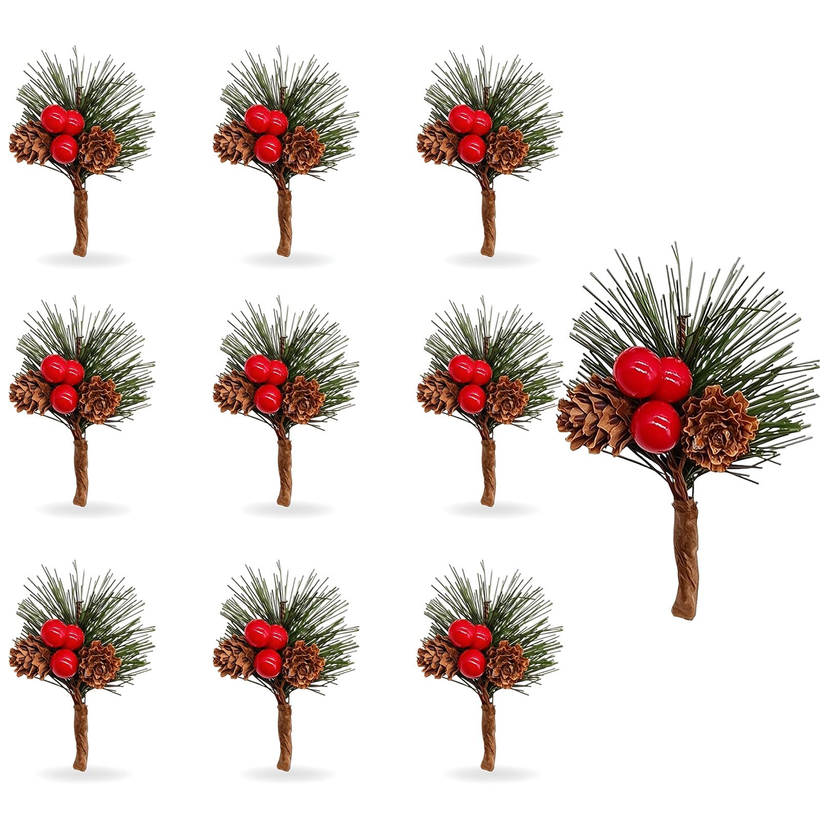 10 PCS Artificial Pine Branch Berries Pinecones Christmas Tree Decoration