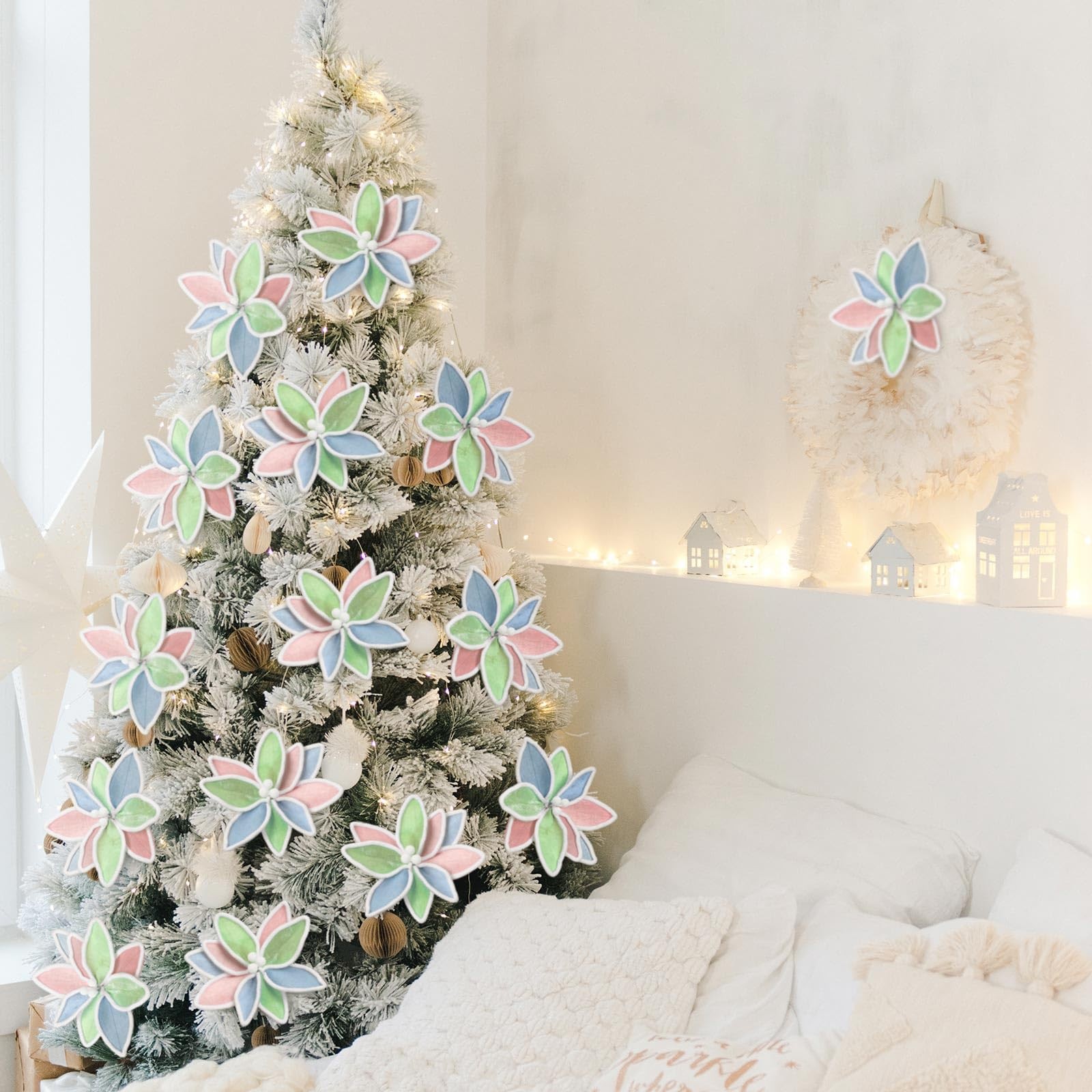 12 Pcs 12” Pastel Christmas Decor Candyland Christmas Poinsettia Tree Decora…
